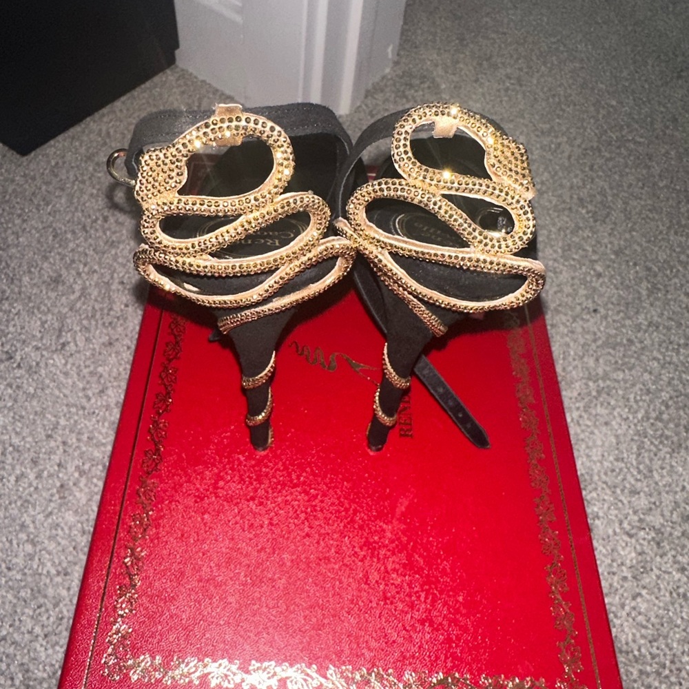 Rene caovilla snake suede heels